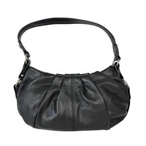 Simply Vera Wang Pleated Black Pebbled Leather Classic Hobo Shoulder Bag Purse